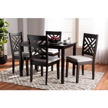 Caron Modern And Contemporary Gray Fabric Upholstered Espresso Brown Finished Wood 5-Piece Dining Set