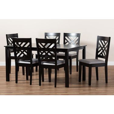 Caron Modern And Contemporary Grey Fabric Upholstered Espresso Brown Finished Wood 7-Piece Dining Set