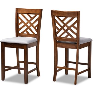 Caron Modern And Contemporary Grey Fabric Upholstered Walnut Brown Finished 2-Piece Wood Counter Height Pub Chair Set