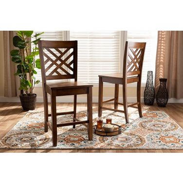 Caron Transitional Walnut Brown Wood 2-Piece Counter Stool Set