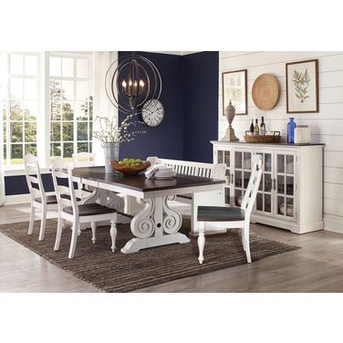 Carriage House Off White and Dark Brown Extendable Trestle Dining Room Set