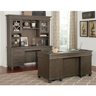 Carson Hutch with Wood Doors In Weathered Gray