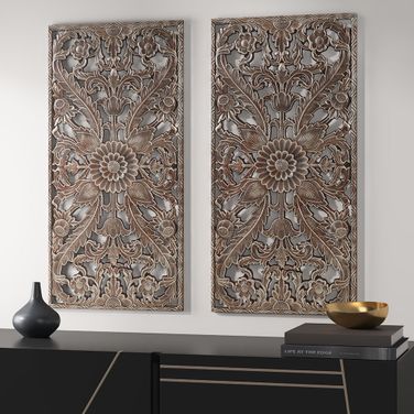 Carved Wall Panel 2 Piece Set In Bronze