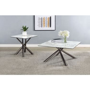 Carvell Square Sintered Stone Top Occasional Table Set In Mirage White