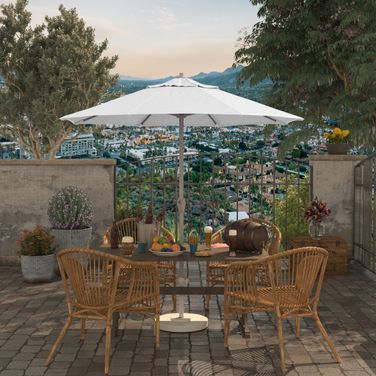 Casa 7.5' Patio Umbrella with Aluminum Pole Ribs Auto Tilt Crank Lift with Olefin Fabric In White and Matte White