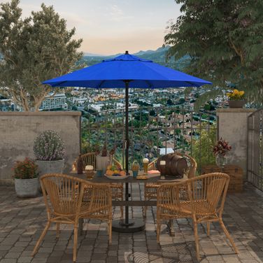 Casa 7.5' Patio Umbrella with Aluminum Pole Ribs Auto Tilt Crank Lift with Sunbrella Fabric In Pacific Blue and Bronze