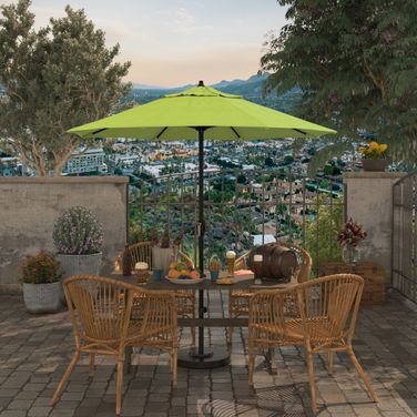 Casa 7.5' Patio Umbrella with Aluminum Pole Ribs Auto Tilt Crank Lift with Sunbrella Fabric In Parrot and Bronze