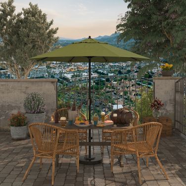 Casa 7.5' Patio Umbrella with Aluminum Pole Ribs Auto Tilt Crank Lift with Sunbrella Fabric In Spectrum Cilantro and Bronze