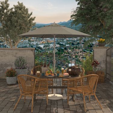 Casa 7.5' Patio Umbrella with Aluminum Pole Ribs Auto Tilt Crank Lift with Sunbrella Fabric In Spectrum Dove and Matte White