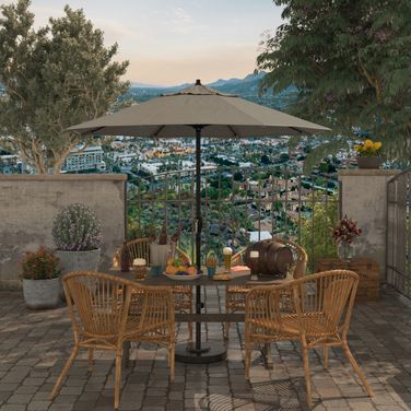 Casa 7.5' Patio Umbrella with Aluminum Pole Ribs Auto Tilt Crank Lift with Sunbrella Fabric In Spectrum Dove and Stone Black