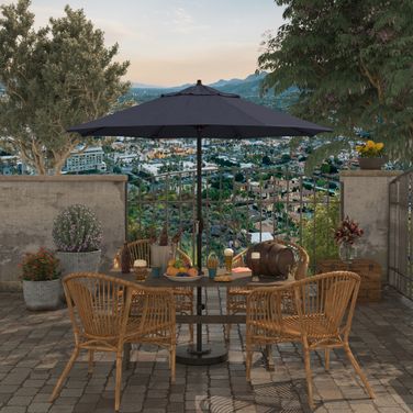 Casa 7.5' Patio Umbrella with Aluminum Pole Ribs Auto Tilt Crank Lift with Sunbrella Fabric In Spectrum Indigo and Bronze
