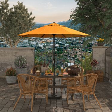 Casa 7.5' Patio Umbrella with Aluminum Pole Ribs Auto Tilt Crank Lift with Sunbrella Fabric In Tuscan and Stone Black