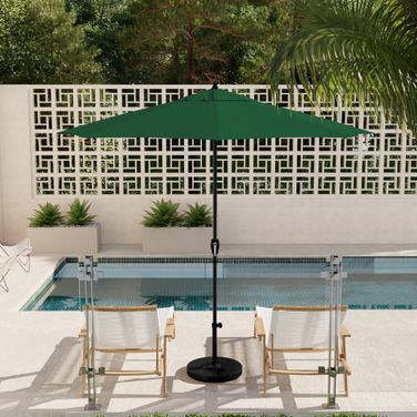 Casa 9' Patio Umbrella with Aluminum Pole Ribs Auto Tilt Crank Lift with Olefin Fabric In Hunter Green and Stone Black