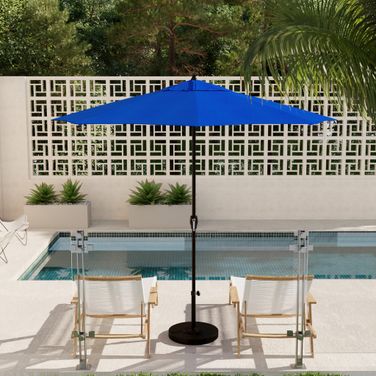 Casa 9' Patio Umbrella with Aluminum Pole Ribs Auto Tilt Crank Lift with Olefin Fabric In Royal Blue and Bronze