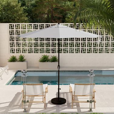 Casa 9' Patio Umbrella with Aluminum Pole Ribs Auto Tilt Crank Lift with Olefin Fabric In White and Bronze