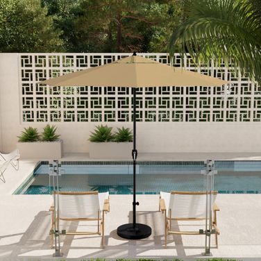 Casa 9' Patio Umbrella with Aluminum Pole Ribs Auto Tilt Crank Lift with Sunbrella Fabric In Antique Beige and Stone Black