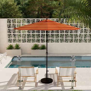 Casa 9' Patio Umbrella with Aluminum Pole Ribs Auto Tilt Crank Lift with Sunbrella Fabric In Astoria Sunset and Bronze