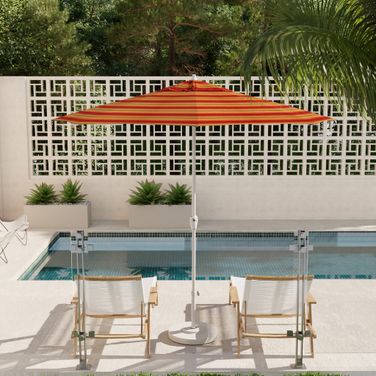 Casa 9' Patio Umbrella with Aluminum Pole Ribs Auto Tilt Crank Lift with Sunbrella Fabric In Astoria Sunset and Matte White