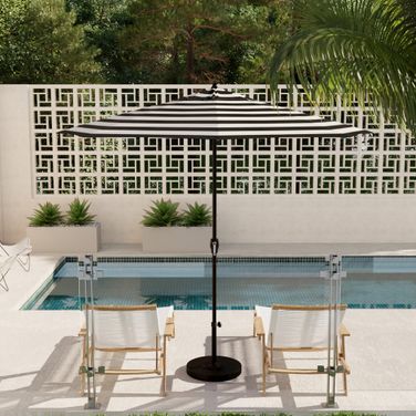 Casa 9' Patio Umbrella with Aluminum Pole Ribs Auto Tilt Crank Lift with Sunbrella Fabric In Cabana Classic and Bronze