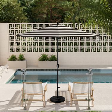 Casa 9' Patio Umbrella with Aluminum Pole Ribs Auto Tilt Crank Lift with Sunbrella Fabric In Cabana Classic and Stone Black