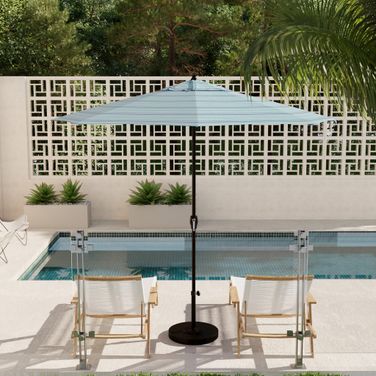 Casa 9' Patio Umbrella with Aluminum Pole Ribs Auto Tilt Crank Lift with Sunbrella Fabric In Dolce Oasis and Bronze