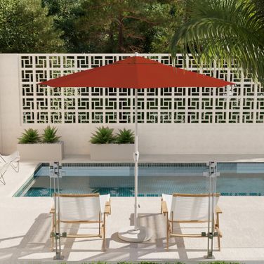 Casa 9' Patio Umbrella with Aluminum Pole Ribs Auto Tilt Crank Lift with Sunbrella Fabric In Jockey Red and Matte White