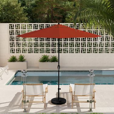 Casa 9' Patio Umbrella with Aluminum Pole Ribs Auto Tilt Crank Lift with Sunbrella Fabric In Jockey Red and Stone Black