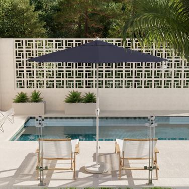 Casa 9' Patio Umbrella with Aluminum Pole Ribs Auto Tilt Crank Lift with Sunbrella Fabric In Navy Blue and Matte White