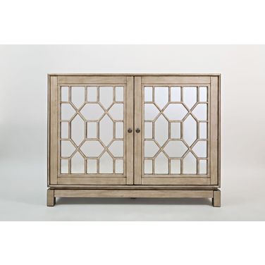 Casa Bella 50 Inch Mirrored Console 2 Door Storage Cabinet In Vintage Silver