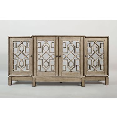 Casa Bella 70 Inch Mirrored Console 4 Door Storage Cabinet In Vintage Silver
