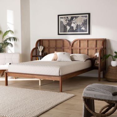 Cascadia Wood Wingback King Platform Bed In Walnut Brown