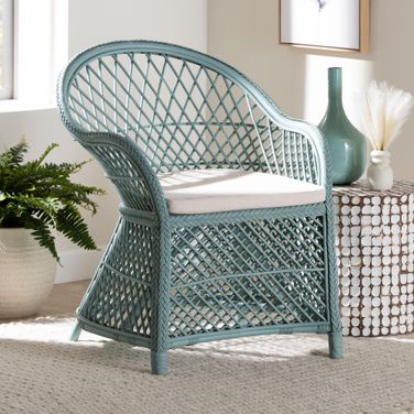 Casilda Braided Rattan Arm Chair In Light Blue