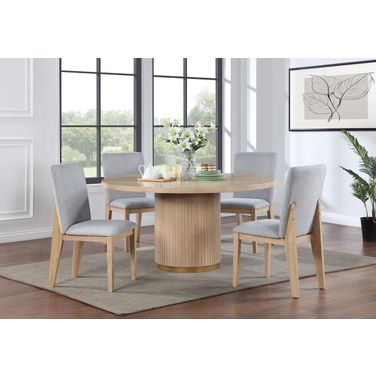 Caspian 5 Piece 59 Inch Round Dining Table Set with Gray Chairs In Oak