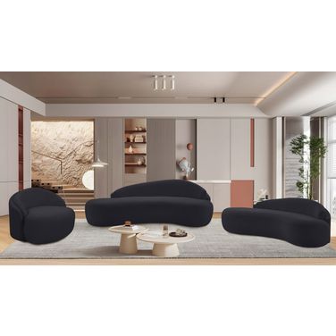 Caspian Chenille Fabric Upholstered Living Room Set In Black