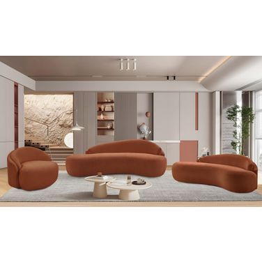 Caspian Chenille Fabric Upholstered Living Room Set In Cognac