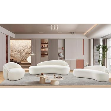 Caspian Chenille Fabric Upholstered Living Room Set In Cream