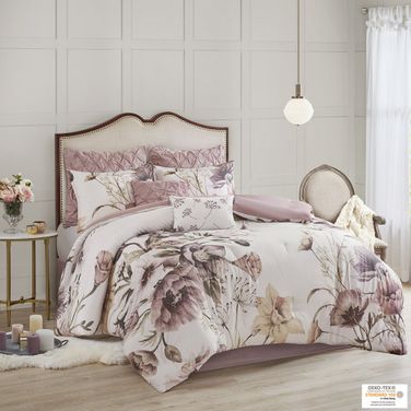 Cassandra Cotton Percale Printed 8 Piece King Comforter Set In Blush