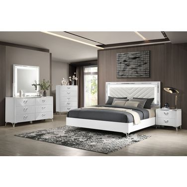 Cassia LED Panel Bedroom Set In White High Gloss