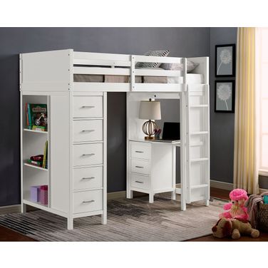 Cassidy Twin Loft Bed With Drawers In White