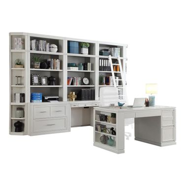 Catalina 8 Piece Library Wall with Writing Desk In Cottage White