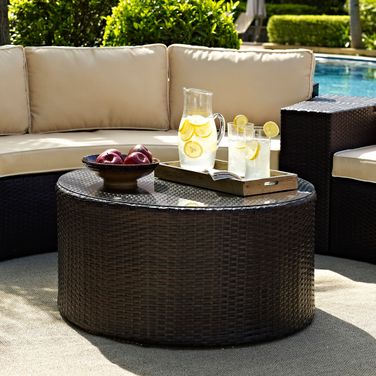 Catalina Wicker Outdoor Round Coffee Table In Brown
