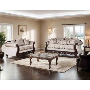 Catalonia Living Room Set In Beige and Dark Cherry