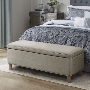 Caymus Soft Close Rectangular Storage Bench In Light Grey