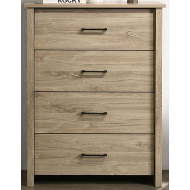 Celeste 32 Inch 4-Drawer Chest with Black Handles In Light Oak