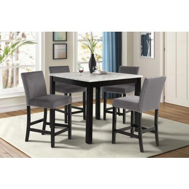 Celeste 5 Piece 42 Inch Marble Finish Counter Table and 4 Chairs In Gray