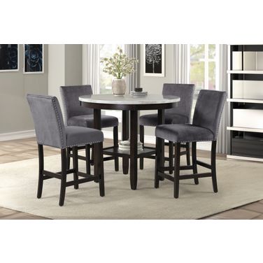 Celeste Faux Marble Round Counter Height Dining Room Set In Espresso