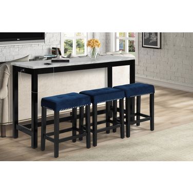 Celeste Theater Bar Table with 3 Stools In Blue and Black
