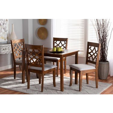 Celina Modern and Contemporary Grey Fabric Upholstered and Walnut Brown Finished Wood 5-Piece Dining Set