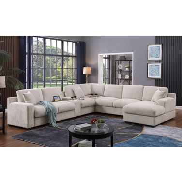 Celine 141.5 Inch Chenille Fabric Corner Sectional Sofa with Right Facing Chaise In Beige