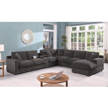Celine 141.5 Inch Chenille Fabric Corner Sectional Sofa with Right Facing Chaise In Gray